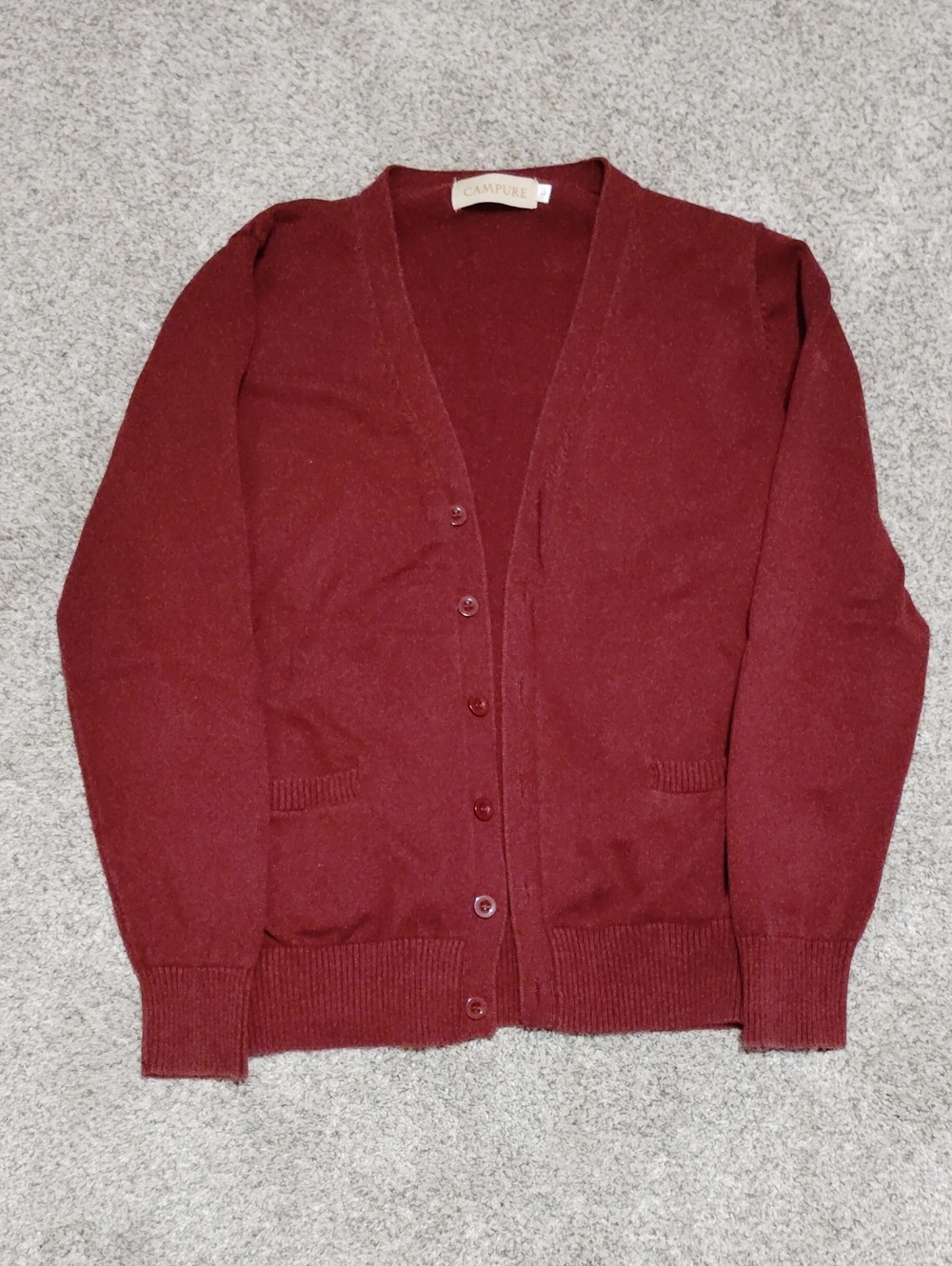Women's Burgundy V-Neck Button Cardigan